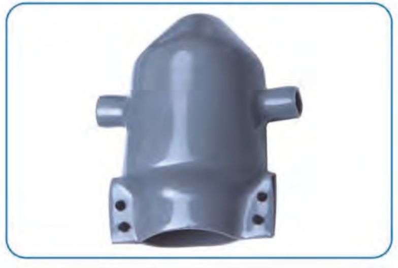 Grey PVC Insulshroud bushing cover with conductor entries on both sides and bolt-flange skirt